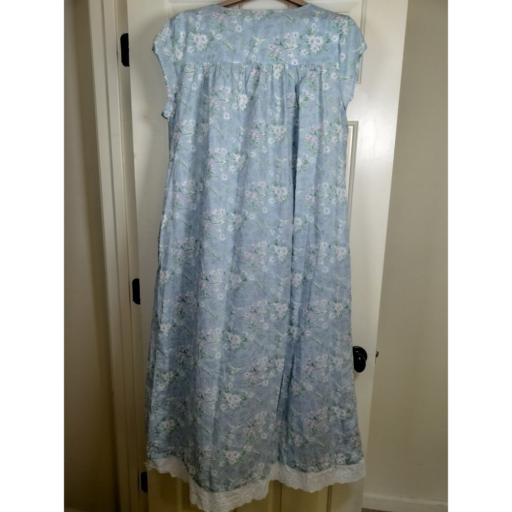 Lanz of Salzburg Robe Gown Set L Blue Hummingbird Floral 100% Cotton Eyelet Trim - Picture 10 of 16
